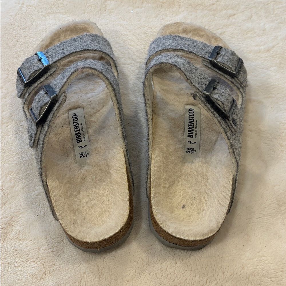 Birkenstock Gray Wool-Lined Sandals Sz 6 - Picture 2 of 6